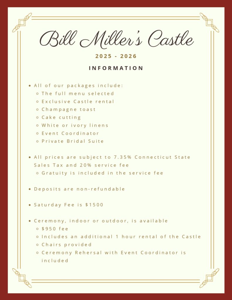 Bill Miller's Castle - Wedding Packages Information
