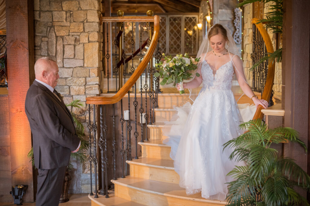 Bride coming down from the stairs