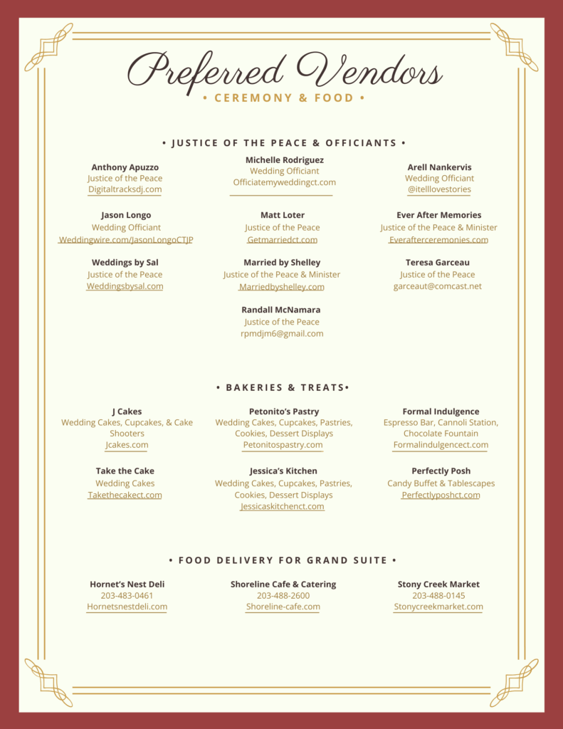 Preferred Vendors - Ceremony & Food