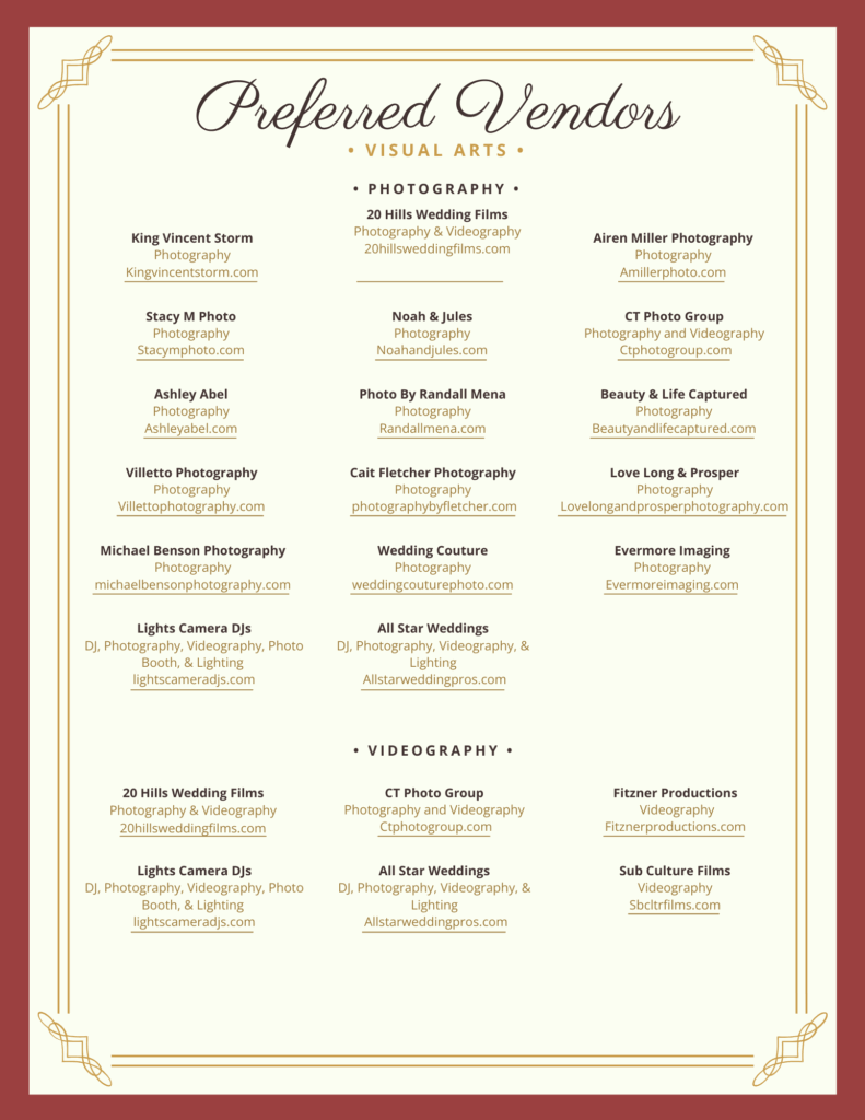 Preferred Vendors - Visual Arts